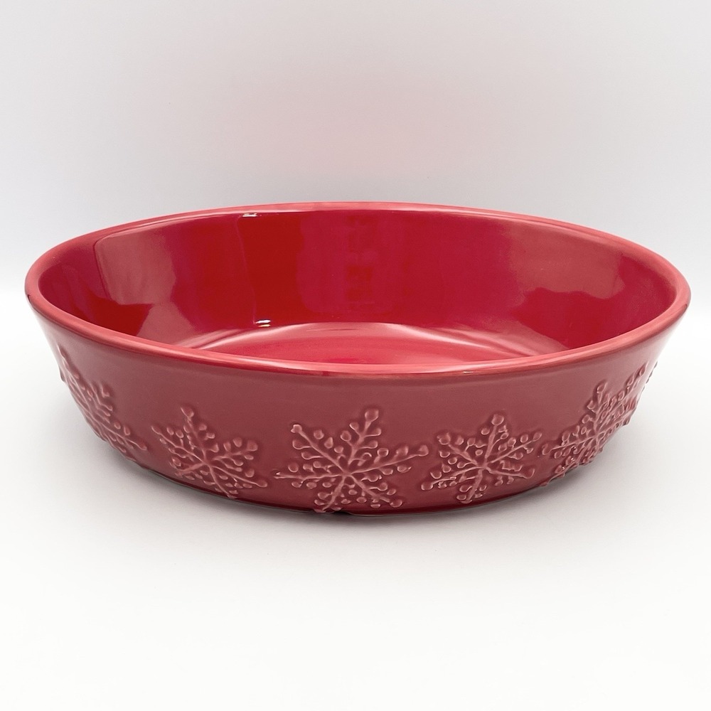 Vintage FARVAL Portugal Red Embossed Serving Bowl 11" Snowflake‎